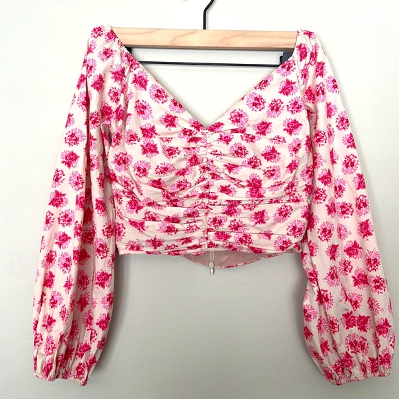 Zara Tops Zara Pink Floral Bloggers Favorite Bardot Shirred Puff